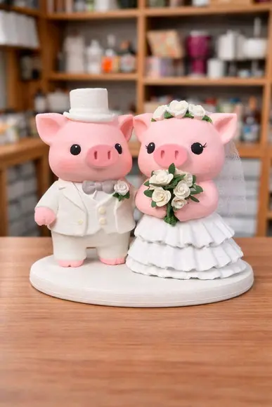 Topo de Bolo Casamento Bichinhos Porquinhos Impressão 3d
