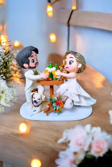 Topo de Bolo Casamento Noivinhos Mesa de Bar Biscuit