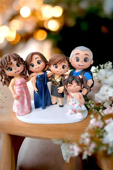 Topo de Bolo Aniversário Escultura Personalizada Família