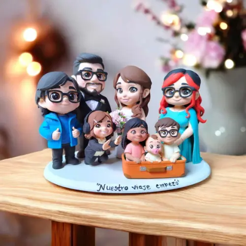 Topo de Bolo Família Noivos com Filhos Biscuit Personalizado