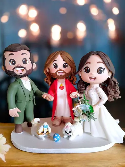Topo de Bolo Casamento com Jesus e Pets Biscuit