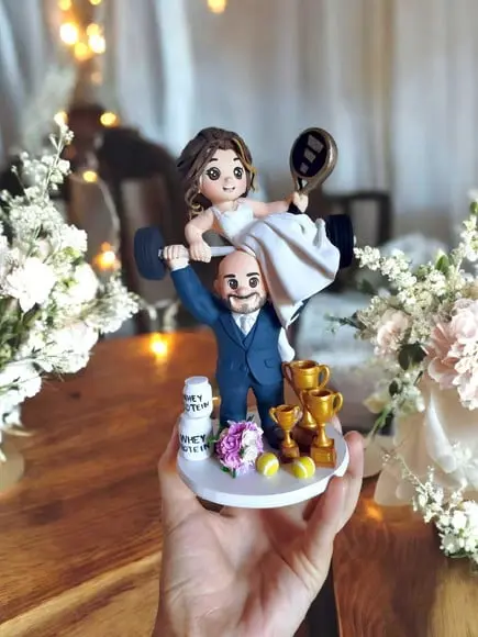 Topo de Bolo Casamento Academia Padel Troféu e Whey Protein