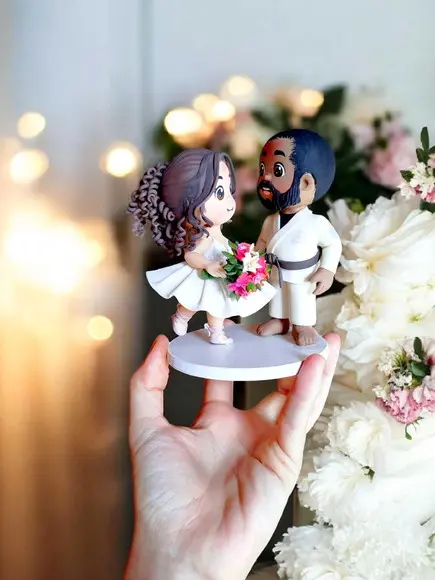 Topo de Bolo Casamento Bailarina e Noivo Jiu-jitsu