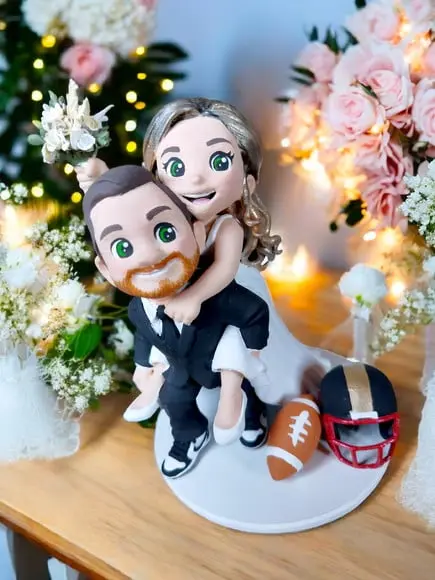 Topo de Bolo Casamento Noiva nas Costas do Noivo Impressão3d