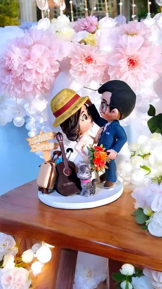Topo de Bolo Casamento Noiva Chapéu Luffy One Biscuit Piece