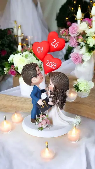 Topo de Bolo Casamento Noivos se Beijando com Bíblia Balões