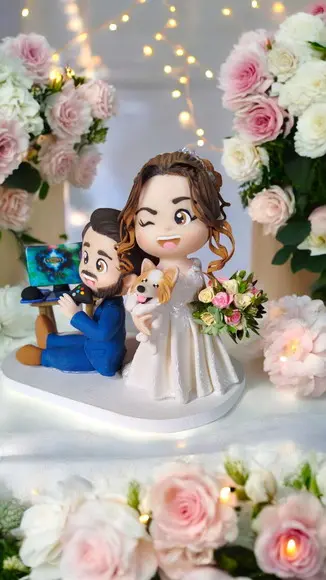 Topo de Bolo Noivinhos Casamento Noivo Jogando Videogame