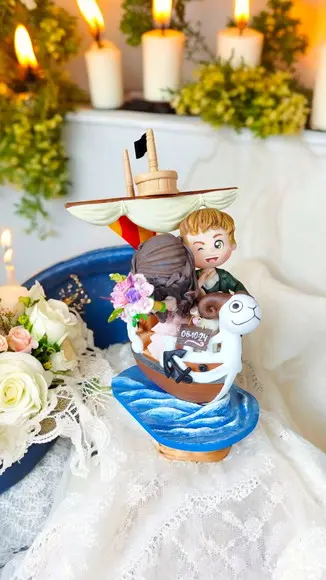 Topo de Bolo Casamento Noivinhos no Navio