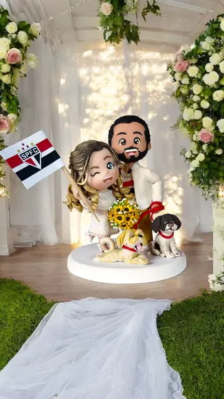 Topo de Bolo Casamento Noivinhos Bandeira Time