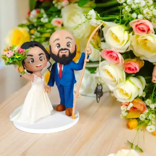 Topo de Bolo Casamento Personalizo Noivos Pescando Biscuit