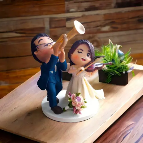 Topo de Bolo Casamento Noivinhos Saxofone e Violino