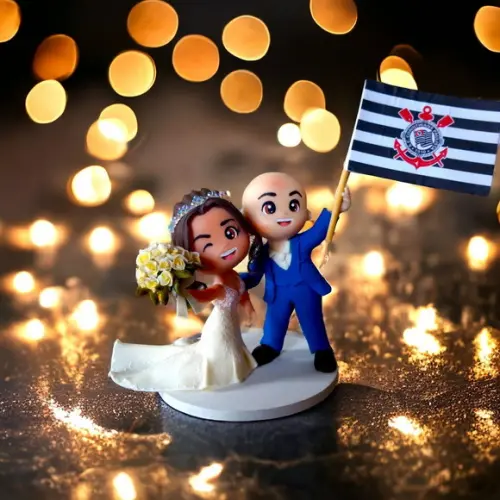 Topo de Bolo Casamento Noivinhos Bandeira Time