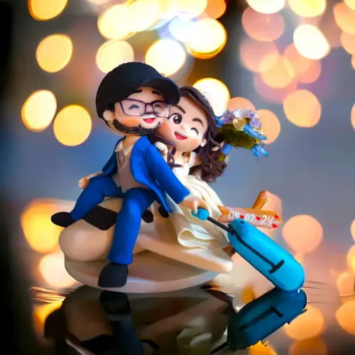Topo de Bolo Casamento Noivinhos no Avião Biscuit