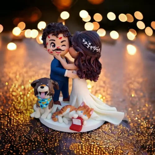 Topo de Bolo Casamento Noivinhos se Beijando Biscuit