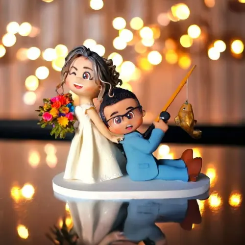 Topo de Bolo Casamento Personalizo Noivos Pescando Biscuit
