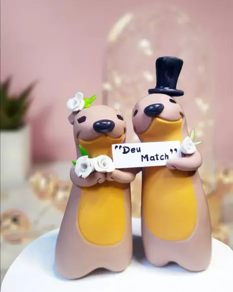 Topo de Bolo Casamento Bichinhos Lontrinhas