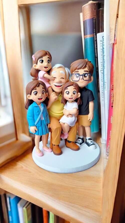 Topo de Bolo Escultura Personalizada Família Avô e Netos