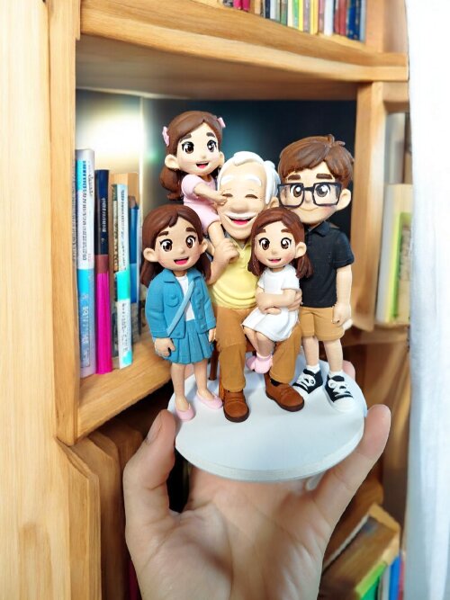 Topo de Bolo Escultura Personalizada Família Avô e Netos