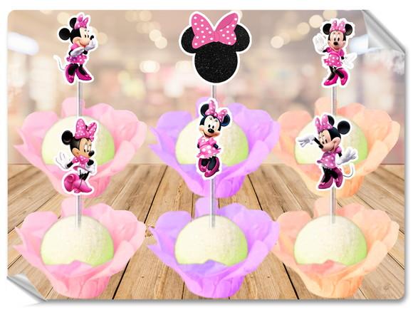 Forminhas Luxo de Seda + Toppers Minnie Rosa
