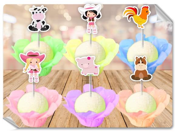 Forminhas Luxo De Seda + Toppers Fazendinha Menina
