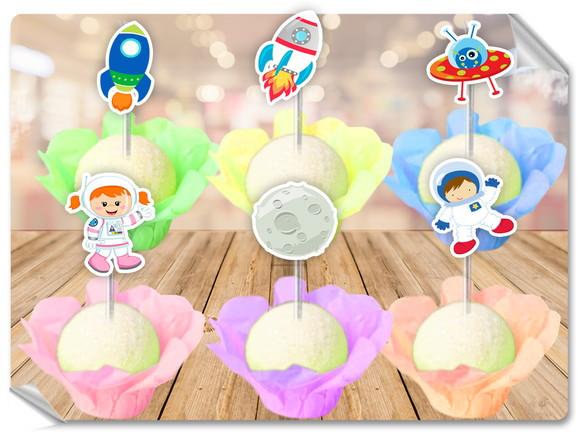 Forminhas Luxo De Seda + Toppers Astronautas