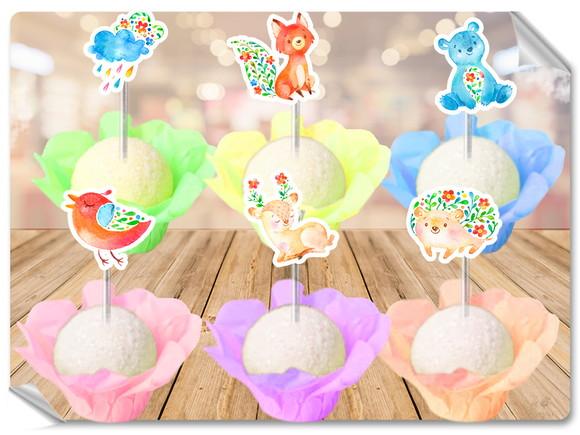 Forminhas De Seda Luxo + Toppers Animais No Bosque