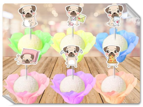 Forminhas Luxo De Seda + Toppers Cachorro Puggle