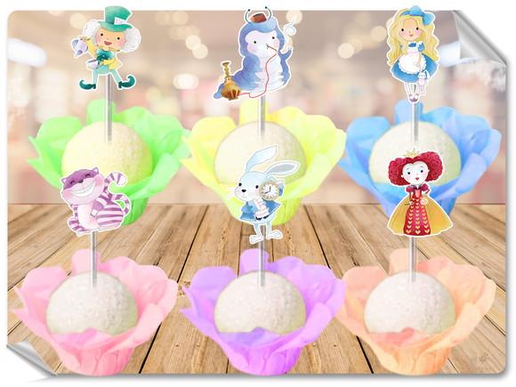 Forminhas Luxo De Seda + Toppers Alice No País Das Maravilha