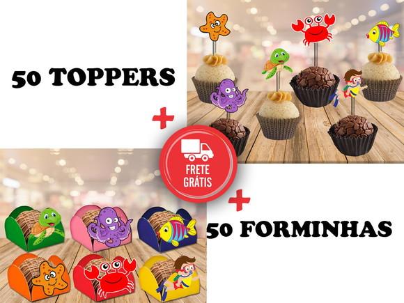 Fundo Do Mar - 50 Forminhas E 50 Toppers