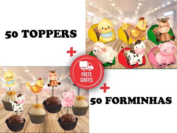 50 Toppers Fazendinha + 50 Forminhas