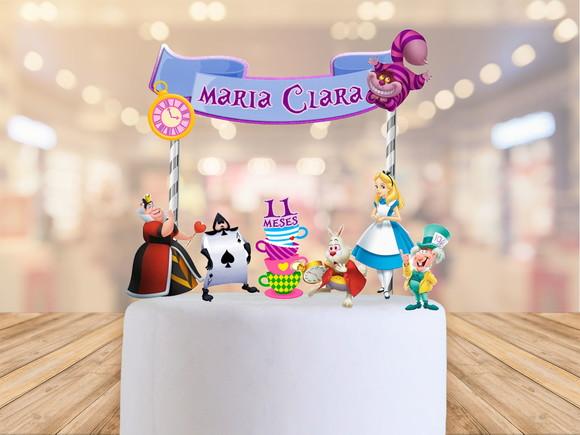 Topo de bolo Alice no pais das maravilhas