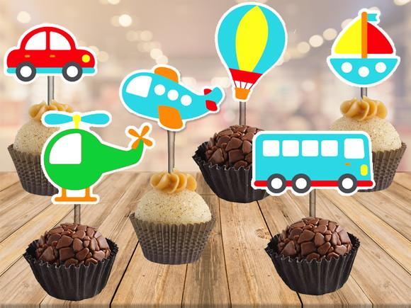 Toppers meios de trasnporte - 100 unidades
