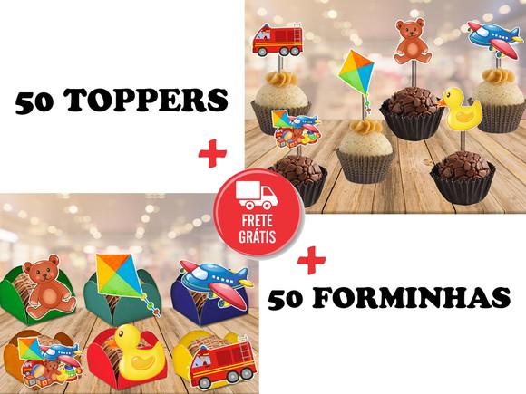 brinquedos antigos - 50 toppers + 50 forminhas