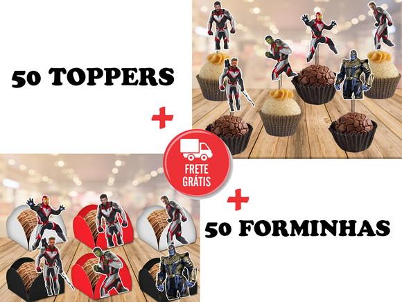 vingadores ultimato 50 forminhas + 50 toppers - frete grátis