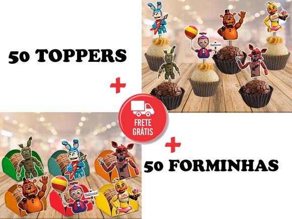 50 forminhas + 50 toppers - fnaf world five nights at freddy