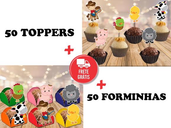 50 toppers fazendinha + 50 forminhas - Frete grátis