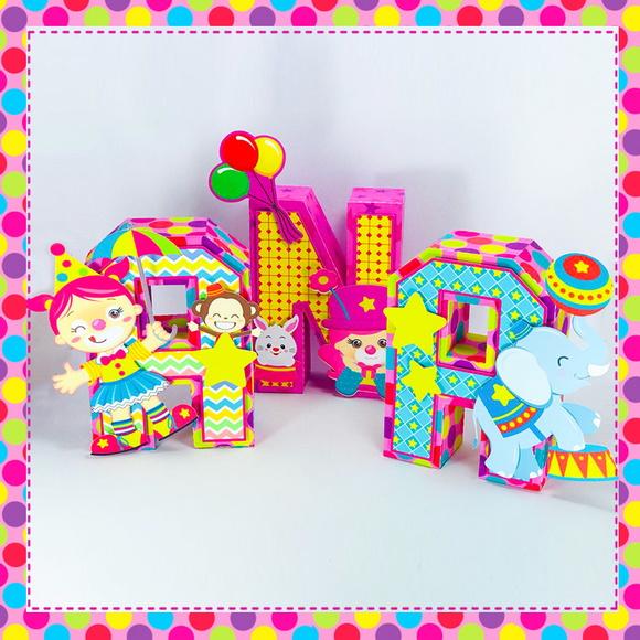 Letras 3d Circo Rosa para meninas