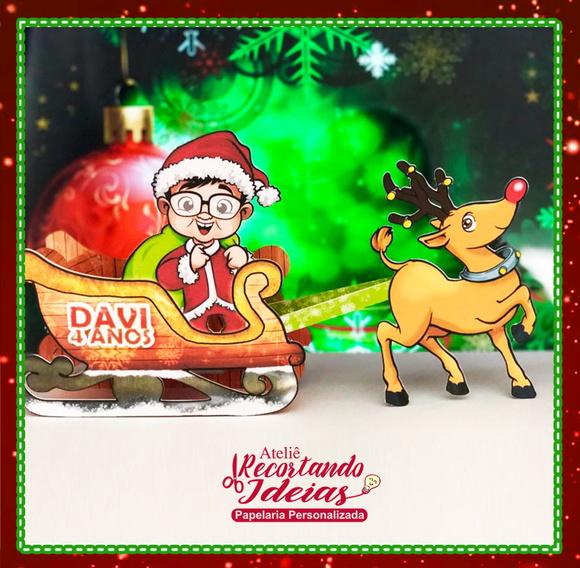 Caixa Treno com Rena e Papai Noel - 10 unidades