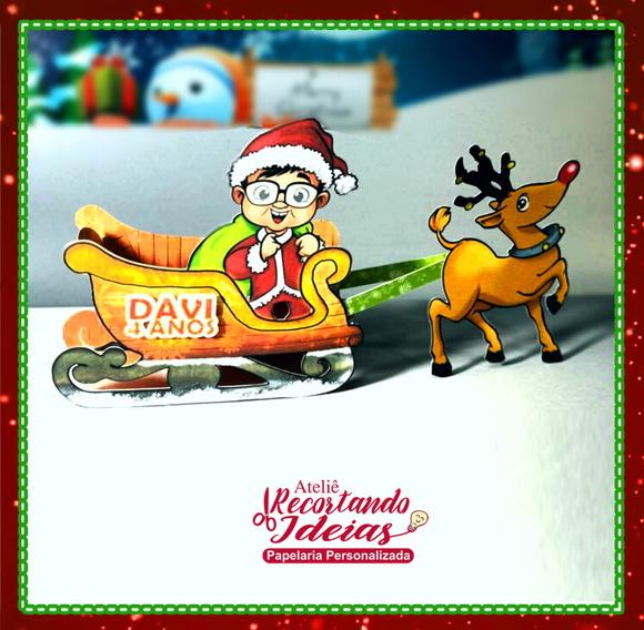 Caixa Treno com Rena e Papai Noel - 10 unidades