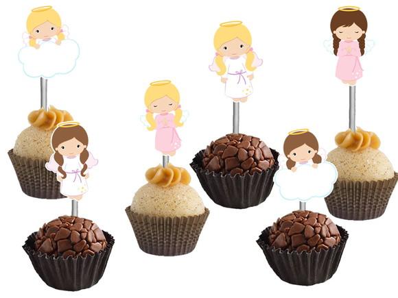 Topper para Docinhos Anjinhas Batizado Menina