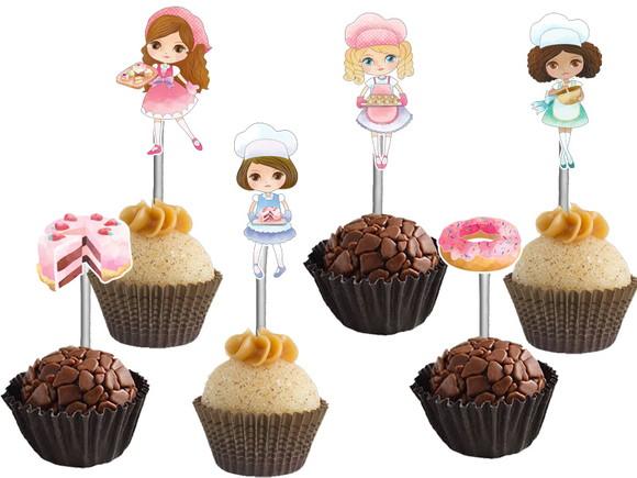 Topper para Docinhos Confeiteira Aquarelado