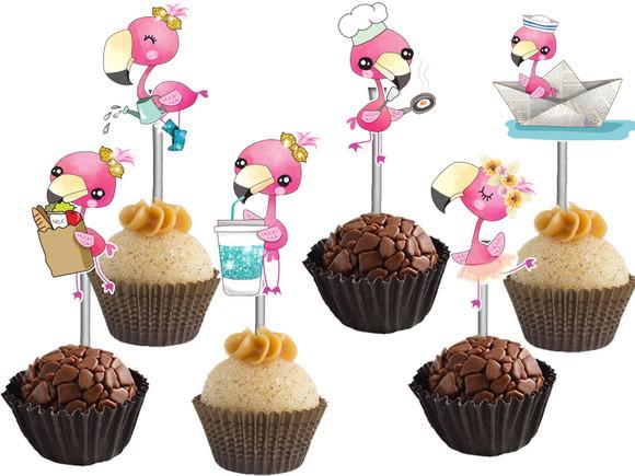 Topper para Docinhos Flamingos Aquarelado