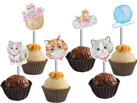 Topper para Docinhos Gatos Aquarela