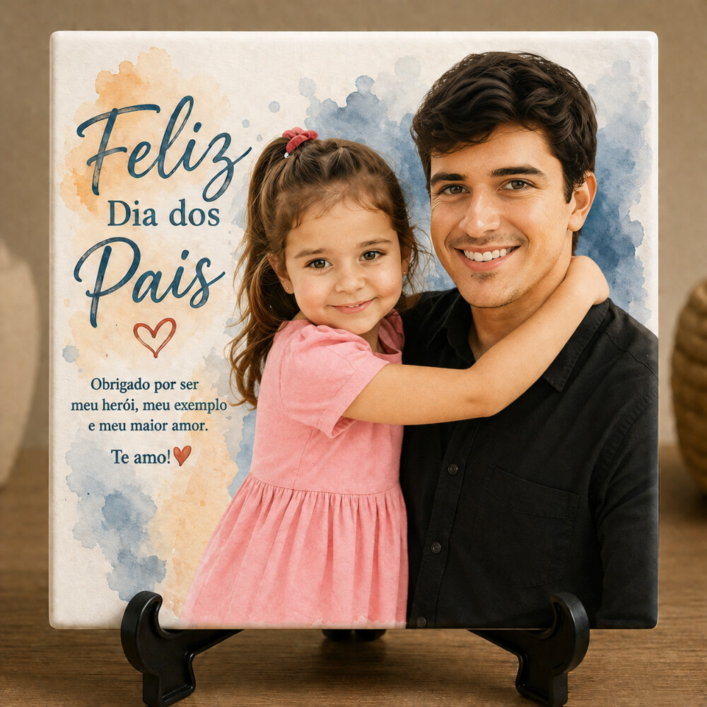 Azulejo Personalizado com Foto Presente DIA DOS PAIS com Suporte