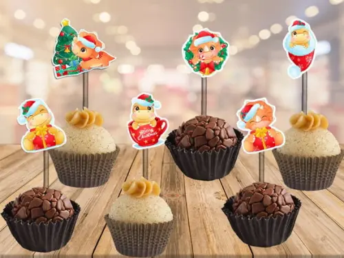 Topper de Natal para Brigadeiros Dinossauros Baby