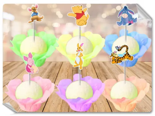 Forminhas Luxo De Seda + Toppers Ursinho Pooh