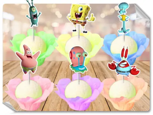 Forminhas Luxo De Seda + Toppers Bob Esponja