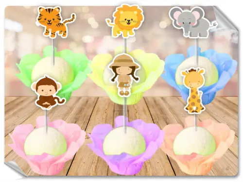 Forminhas Luxo De Seda + Toppers Safari Menina