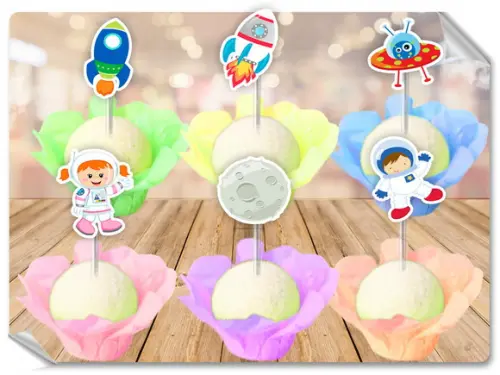 Forminhas Luxo De Seda + Toppers Astronautas