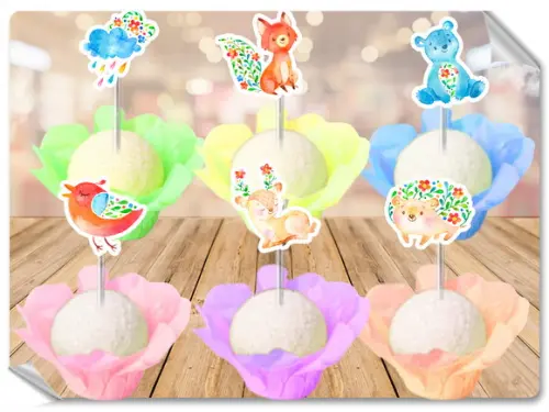 Forminhas De Seda Luxo + Toppers Animais No Bosque